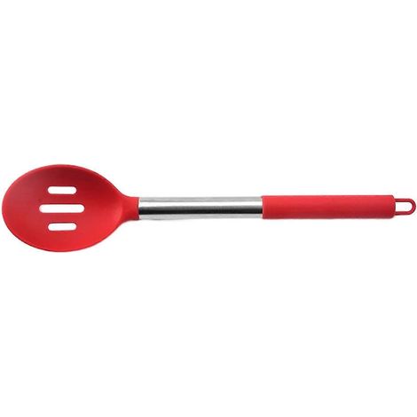 Cuillère de service de cuisine rouge, de qualité alimentaire, pour mélanger et servir lors de réceptions à la maison.-Red Slotted Spoon