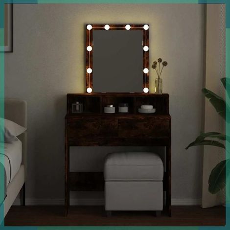 Coiffeuse - 848182 - chêne fumé - avec LED - 80 x 41 x 144,5 cm (1/5)