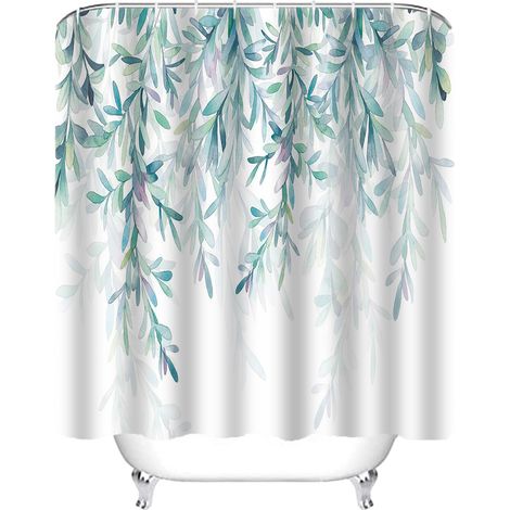1 rideau de douche, motif aquarelle tropical, 183 cm x 183 cm, polyester imperméable, avec 12 crochets ABS (1/5)
