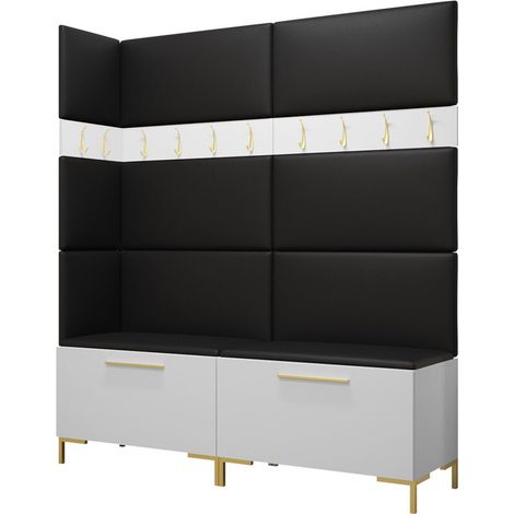Meuble d'entrée Nomal V, Faux cuir Soft 011, 196x168x46cm, Stratifié, Faux cuir, Murale, À poser