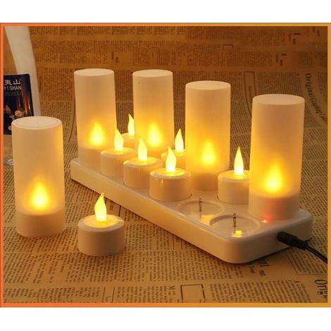 Lot de 12 Bougie LED Rechargeable Bougie Électrique LED Flamme Vacillante avec Station de Charge Décoration pour Noël Anniversaire Mariage Dîner Votive Table Café Bar Restaurant Hôtel (1/5)