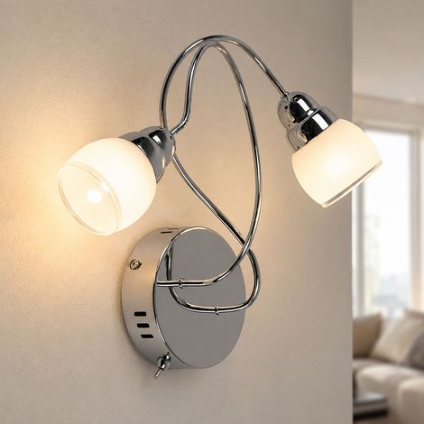Lampada spot lampada da parete lampada da parete lampada da soggiorno lampada da camera da letto, 2 fiamme, metallo vetro cromo satinato, 2x LED 5W 450Lm bianco caldo, LxH 35 x 30 cm (1/5)