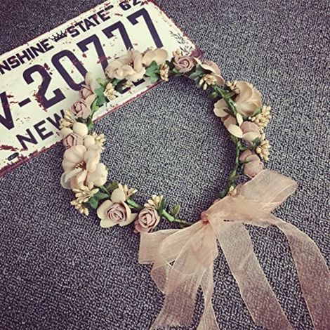 Guirlande De Fleurs De Mariée Bandeau Couronne De Fleurs Couronne De Cheveux Halo Ruban Réglable Festivals De Mariage Pâte De Haricots Rouges