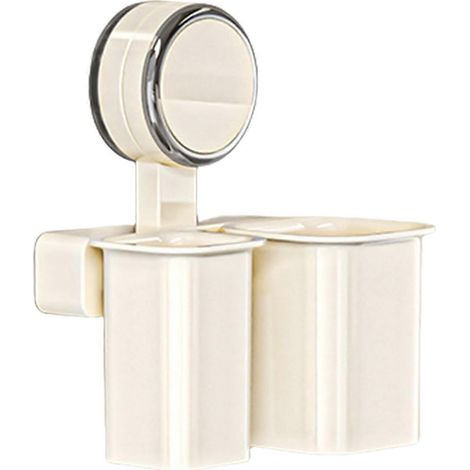 Porte-brosses à dents mural amovible avec ventouse, support à ventouses, fixation murale, sans perçage, petit porte-brosses à dents à double compartiment, blanc cassé. (1/5)