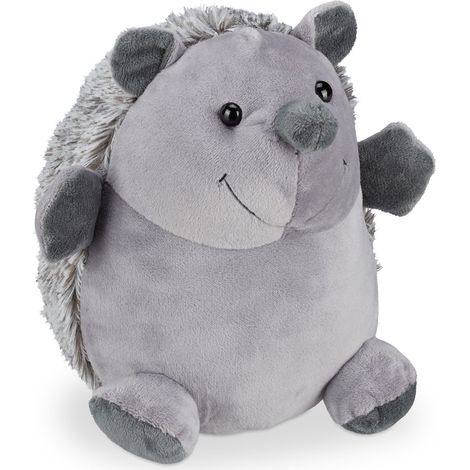 Relaxdays Hedgehog Door Stop, Fabric, for Floor, Heavy, Soft, Decorative Animal Doorstopper, 19.5 cm Tall, Grey