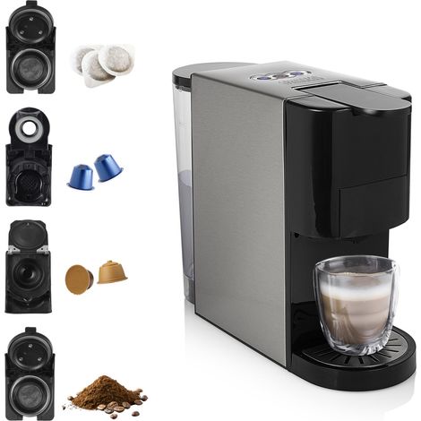 Machine à café multi-capsules 4 en 1 – Capsules, dosettes, café moulu – Sans BPA – 800 ml – 1450 W – Noir et argent – 249450 (1/5)