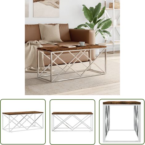 The Living Store Couchtisch Edelstahl und Altholz Massiv - Couchtisch - Esszimmertisch - Wohnzimmertisch - Sideboard - Edelstahl (1/5)