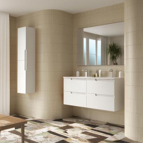 Badezimmermöbel VIMA 1200 WHITE SATIN + Waschtisch + Spiegel