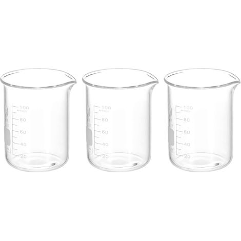 3Pcs 100ml Bas Forme Verre Bécher, 3.3 Borosilicate Verre Graduée Imprimé Échelle Mesurer Tasses avec Bec pour Cuisine Laboratoire Liquides (1/5)