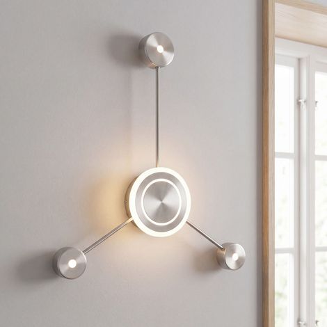 LED Wandlampe Dimmbar via Wandschalter H: 53 cm 3000 K Aluminium in Nickel Modern Wandleuchte