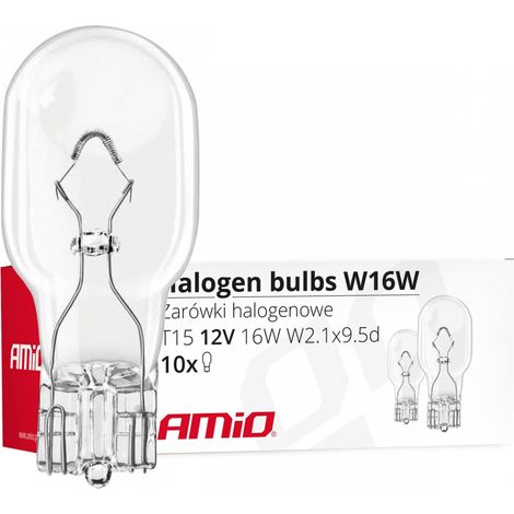 Bombillas halógenas W16W T15 16W W2.1x9.5d 12V 10 unidades (E4) amio-02549