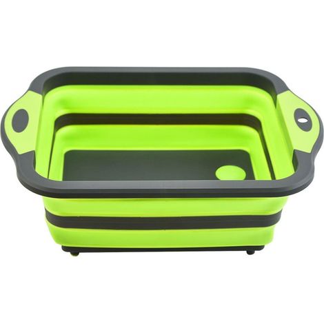 Évier multifonctionnel en plastique, planche à découper, panier d'égouttage pliable, vaisselle d'extérieur verte (1/5)