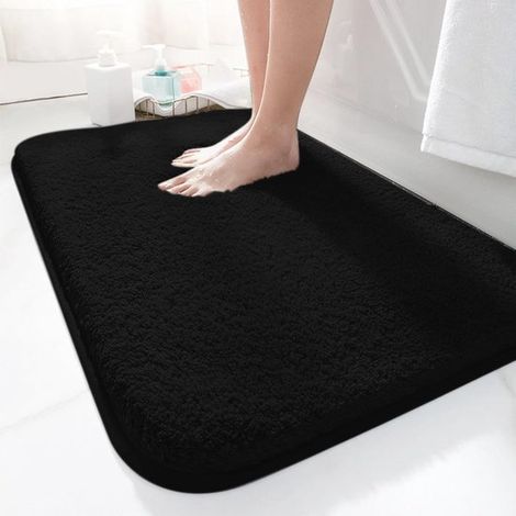 Badematte 45 x 70 cm, rutschfest, weich, saugfähig, Mikrofaser, fürs Badezimmer, maschinenwaschbar, schwarz (1/5)