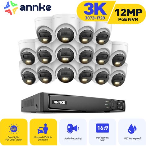 ANNKE 3K Überwachungskamera Außenbereich, Videoüberwachungsset mit 16Kanal NVR und 16x5MP PoE IP Kamera, Farbnachtsicht, Personen/Fahrzeugerkennung (1/5)