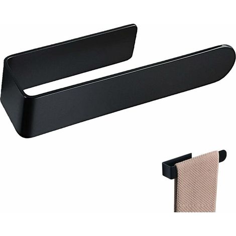 Porte-Serviette Salle de Bain Adh¨sif ,Porte-Serviettes Moderne Simple sans Perage,Porte-Serviettes Mural,23cm,304 Acier Inoxydable,Noir Mat,Convient pour Cuisine, Salle de Bain, Tiroir, Armoire, (1/5)