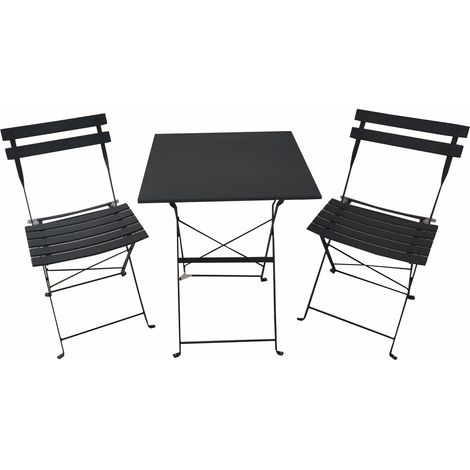 Set Tavolino e 2 Sedie Pieghevole 55x55x70 cm in Ferro Nero