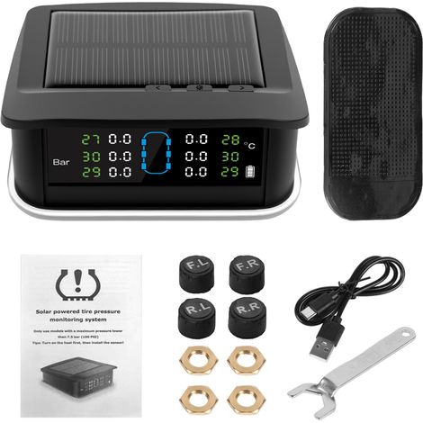 Reifendruckkontrollsystem, Solarmonitor mit 4 externen Sensoren, Umgebungslichterkennung, Echtzeitanzeige von Temperatur und Druck (1/5)