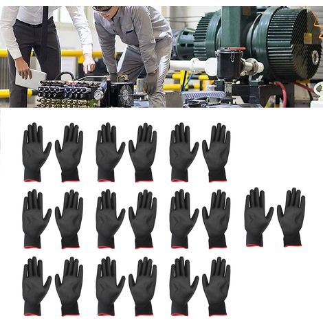 Antistatisch beschichtete Nylonhandschuhe mit PU-beschichteter Handfläche und rotem Rand, 10 Paar, schwarz, Größe 7S (1/5)