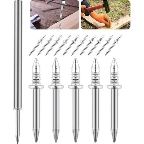 Lot de 100 clous de plinthe à double tête sans couture pour plinthe, clous à double tête sans trace, vis de sécurité invisibles pour clous de meubles en bois, avec 1 outil de manchon (1/5)
