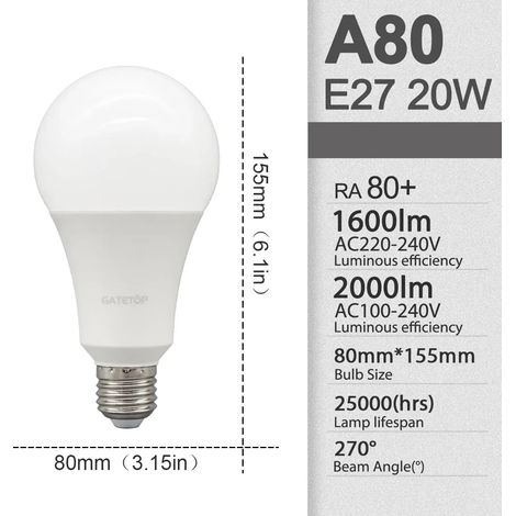 Filiyano-Lot de 10 ampoules LED E27 AC 110V 220V 3W 8W 9W 12W 15W 18W 20W 24W LED A60 G45, ampoules à économie d'énergie, lumière blanche froide ou (1/5)