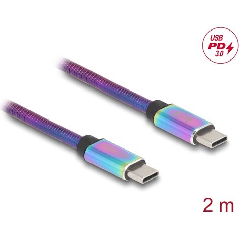 Delock Cable USB 2.0 USB Type-C⢠macho a macho con cubierta metálica iridiscente PD 3.0 60 W 2 m