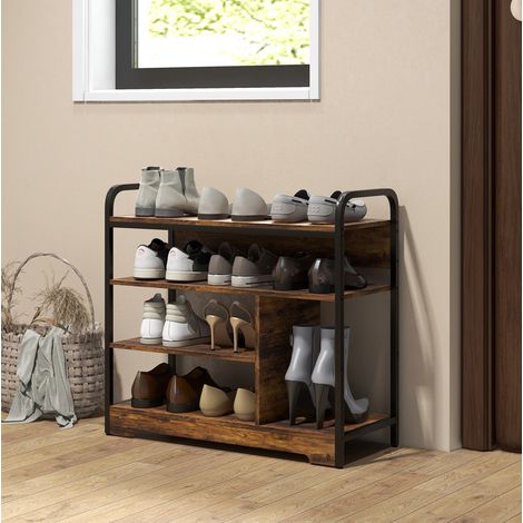 Estantería zapatero de metal marrón con 4 baldas, hueco lateral alto, 70 x 30 x 65 cm (1/5)