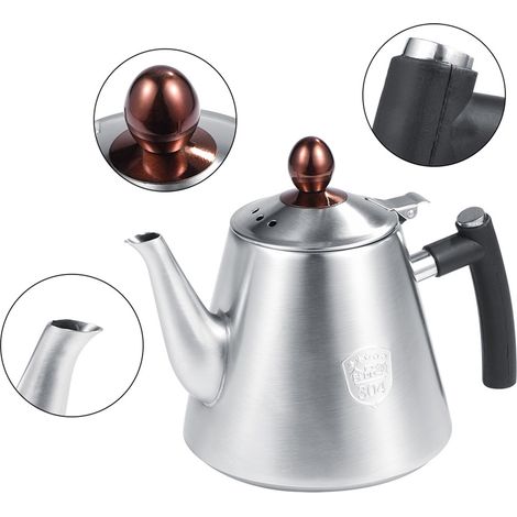 Bouilloire Inox 1,2L pour Thé et Café, Poignée Résistante à la Chaleur, Finition Mate (1/5)