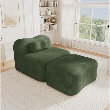 Divano modulare senza telaio con ottomana, schiuma 32D, velluto verde, 167 x 96 x 70 cm OKMYHOME (1/5)