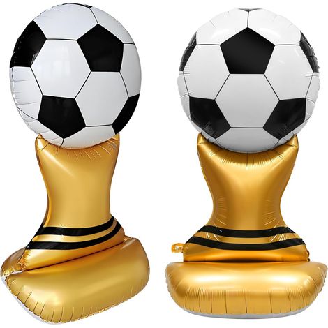 Set di 2 grandi palloni da calcio in lamina, decorazioni per feste di compleanno a tema calcistico, kit di palloncini decorativi per feste sportive, adatto per uso interno ed esterno. (1/5)