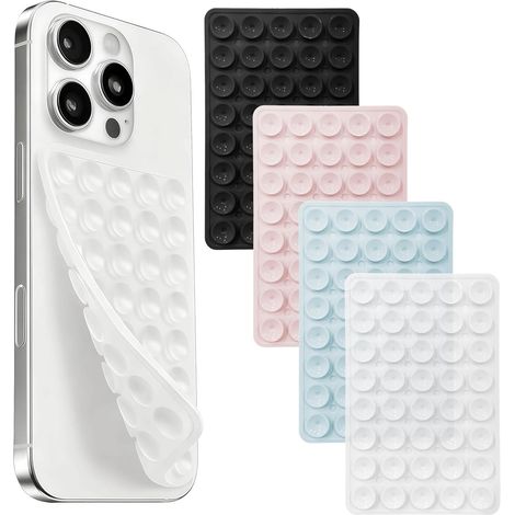 4 Pièces Support Téléphone Ventouse en Silicone, 40 Double Face pour Selfies et Vidéos, Fixation Forte Verre Miroir (1/5)