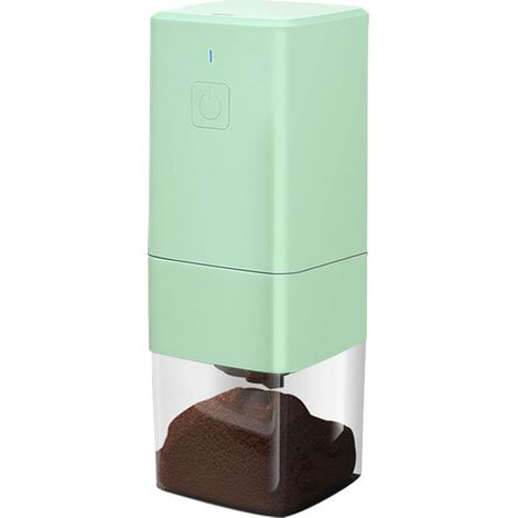 Grüne, tragbare Kaffeemühle, kompakte, wiederaufladbare elektrische Mühle mit 1300 mAh Akku, mehrere Mahlgradeinstellungen, Kegelmahlwerk, ideal für Reisen und Camping (1/5)