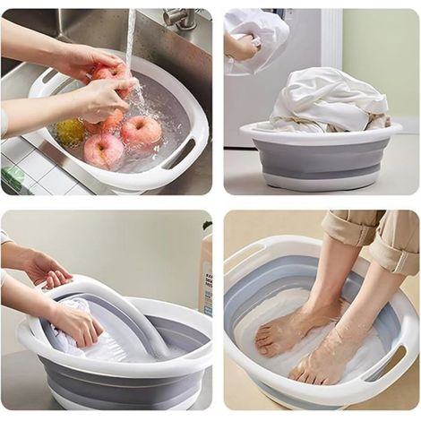 Lot de 2 bassines pliables, format compact, avec poignées, en plastique et silicone, pour cuisine, camping et voyage (1/4)