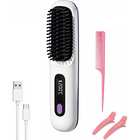 Lisseur et fer à boucler portable sans fil S7, peigne blanc (1/5)