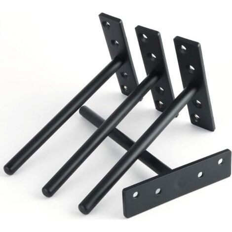 Support d'étagère flottante invisible, support d'étagère flottante en métal, support d'étagère flottante mural dissimulé en bois, acier inoxydable noir mat, lot de 4 (1/5)