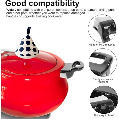 2 Pièces Poignée Cocotte Minute en Alliage d'Aluminium, Poignée Casserole Noire, Poignée Casserole Amovible avec Vis & Protège-Mains Anti-brûlure, pour Autocuiseurs & Casseroles (1/5)