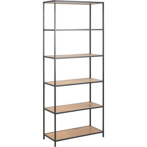 Estantería Norsica Sevferi 107, Roble salvaje + Negro, Abierta sin pared trasera, MDF, Metal, Número de puertas: 0, Número de cajones: 0, 185x77x35cm