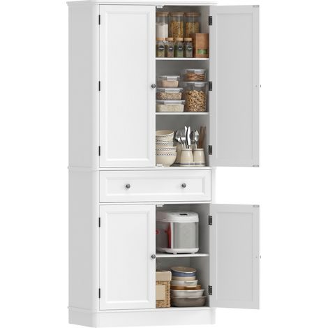 Armoire de Cuisine Buffet de Rangement 4 Portes et Tiroir Étagères Ajustables Blanc 80x39,5x186,4 cm - PANGIVO (1/5)