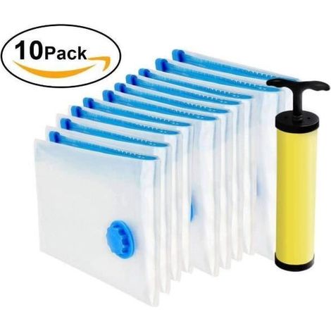 Lot de 10 Sac de Rangement Sous Vide Aspirateur 4(60x40cm), 4(80x60cm), 2(120x80cm) Sacs de Rangement sous Vide Pompe sous Vi (1/4)