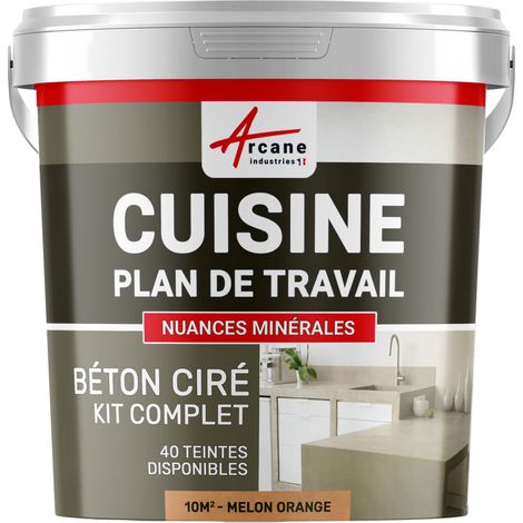 Béton ciré cuisine, plan de travail, crédence, évier sol et mur revêtement mural décoratif kit complet - 10 m² (en 2 couches) Melon Orange - ARCANE INDUSTRIES