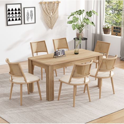 Sillas comedor de ratán con asiento PU 6 unidades OKMYHOME (1/5)
