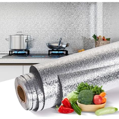 Papier peint autocollant résistant à l'huile pour dosseret de cuisine, feuille d'aluminium résistante à la chaleur, autocollant mural imperméable pour micro-ondes, comptoirs, revêtement (1/5)