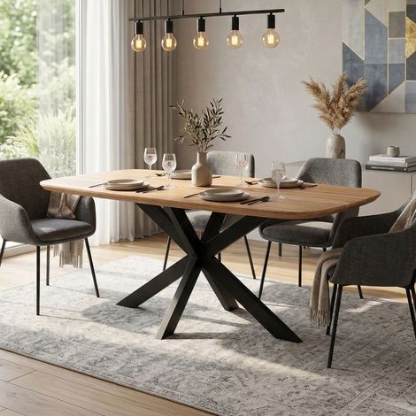 Table à manger 240x105x77 cm en acacia naturel et métal (1/5)