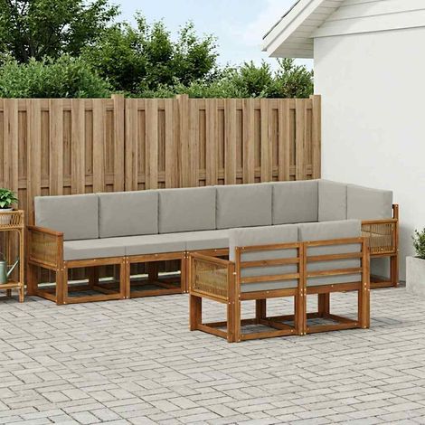 vidaXL Outdoor-Sofagarnitur 8 Stk. Natürlich und Hellgrau Polyester (1/5)