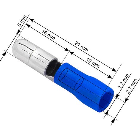 Conector aislado de 5/21 mm, color azul, 100 unidades.