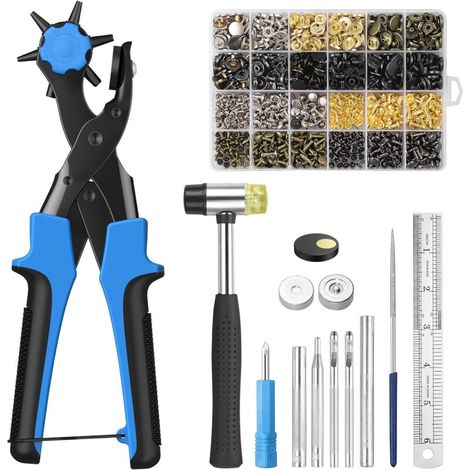 Pince Perforatrice Cuir, 6 Tailles de Poinçon Pince Perforatrice Rotatif pour Cuir avec 240 Rivets 120 Boutons (1/5)