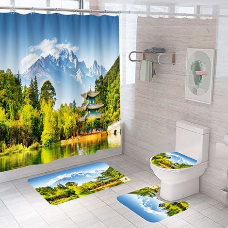 Filiyano-Rideau de douche artistique Bergflodsvision, décoration de patio, scène extérieure avec le lac KLB (1/5)