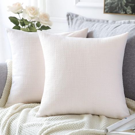 Lot de 2 housses de coussin en lin, 45x45 cm, crème blanc. (1/5)