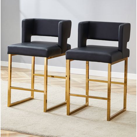 Taburetes de bar, lote de 2, 48 x 53,3 x 91,4 cm, metal y PU negro, estilo escandinavo FLORAGRACE (1/5)