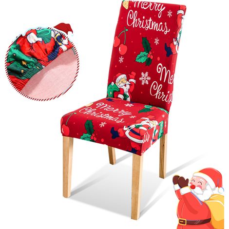 Randaco 6 coperture della sedia di Natale, rimovibile e lavabile sedia stretch per sedie da pranzo, sedia stretch con elastico, rosso (1/5)