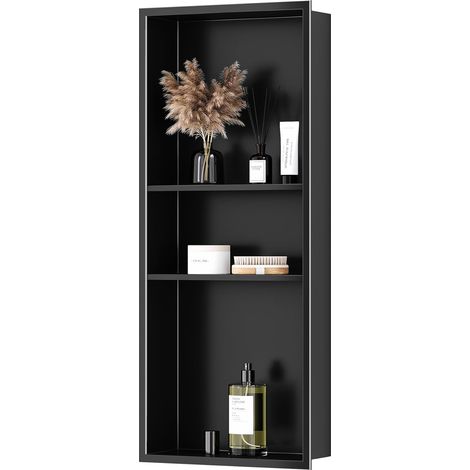 Niche Douche, Étagère Encastrée Antirouille, 3 Niveaux, 75 CM, Noir  Acier Inox 304, Étanche, Facile à Nettoyer, Drainage Efficace, Plusieurs Tailles, Grande Capacité, Rangement SDB (1/5)